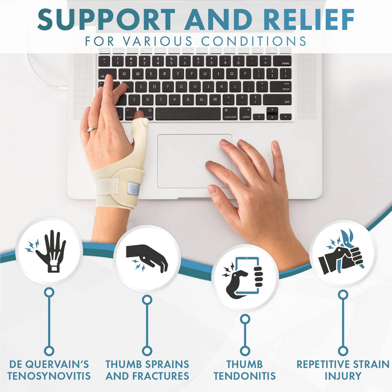 Actesso Neoprene Thumb Support Brace Spica - Splint to Relieve Thumb Pain & Injury, Wrist Tendonitis, De Quervain's, and Sprains (Beige, Left Hand); Left or Right Available Beige - NewNest Australia