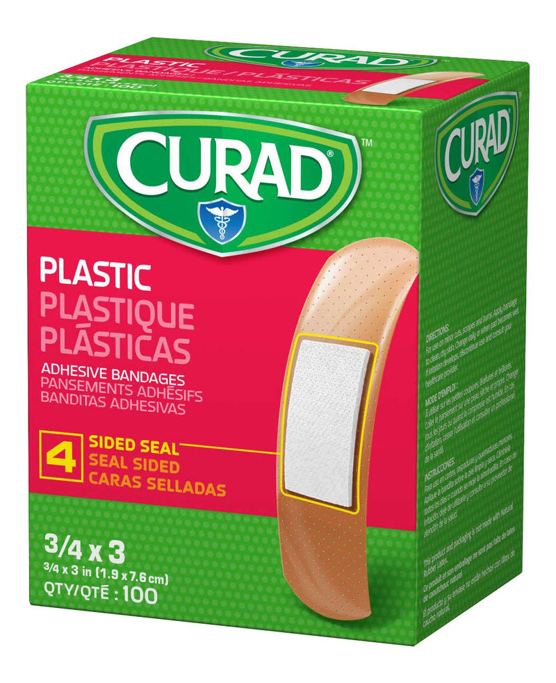 Curad Plastic Adhesive Bandages, Bandage Size is 3/4" x 3", 100 Count - NewNest Australia