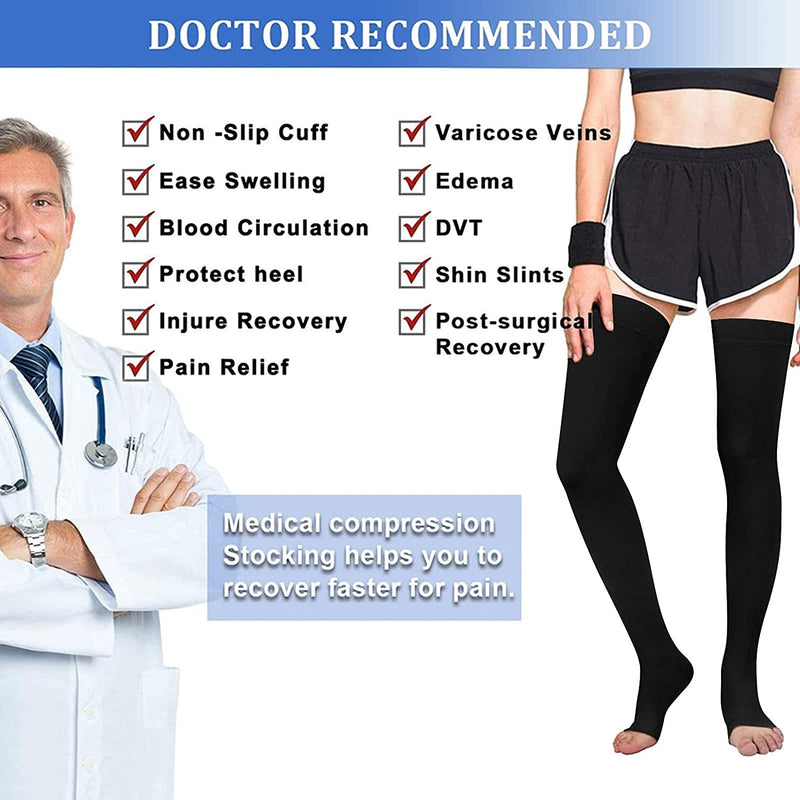 Thigh High 20-32 mmHg Compression Stocking Toeless Compression Socks for women & men circulation with Silicone Dot Band Black-1 Small - NewNest Australia