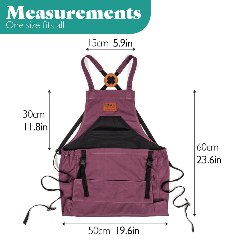 Gardening Apron with Pockets for woman & men -Canvas Deep Kangaroo release Pouch -For Harvesting-Work or Cleaning apron Aubergine - NewNest Australia