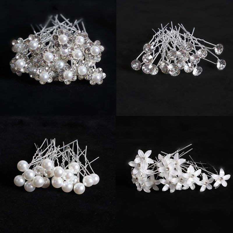 ZOCONE 51 PCS Wedding Hairpins Hair Clips, Crystal Pearl Bridal Hairpins Rhinestone Wedding Flower Hair Pins Silver Bride Hairpin Wedding Hair Accessories for Bridal Women Bridesmaid Holy Communion(A) A - NewNest Australia