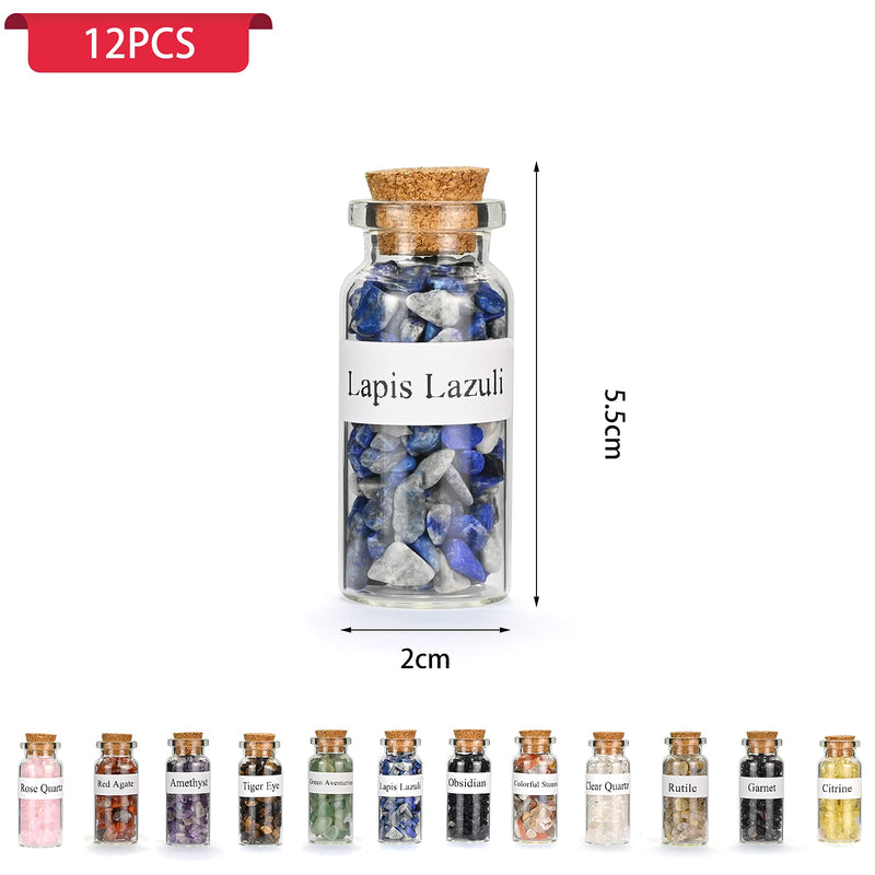 12Pcs Crystals Gemstone Bottles Set, Healing Crystal Tumbled Stones Collection Kit Natural Quartz Gravel Wishing Bottle, Reiki, Healing, Meditation, DIY Decorations 12 Colors - NewNest Australia