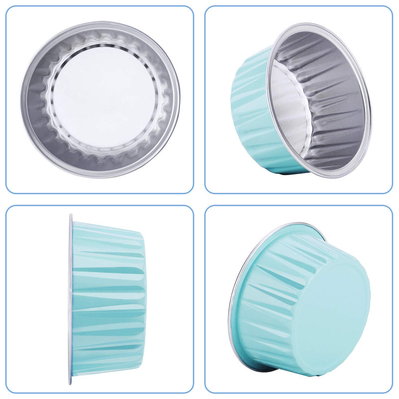 NewNest Australia - Aluminum Cups with Lids, Eusoar 50pcs 5oz 125ml Aluminum Foil Muffin Liners Cups with Lids, Aluminum Cupcake liners, Disposable Foil Ramekins Pans, Cupcake Baking Cups, Aluminum Foil Cupcake Holders Tiffany Blue 