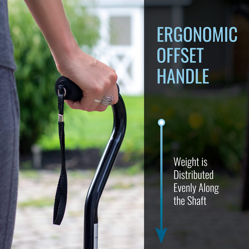 DMI Walking Cane and Walking Stick for Adult Men and Women, Lightweight and Adjustable from 33-37 Inches, Supports up to 250 Pounds with Ergonomic Soft Foam Offset Hand Grip and Wrist Strap, Black - NewNest Australia