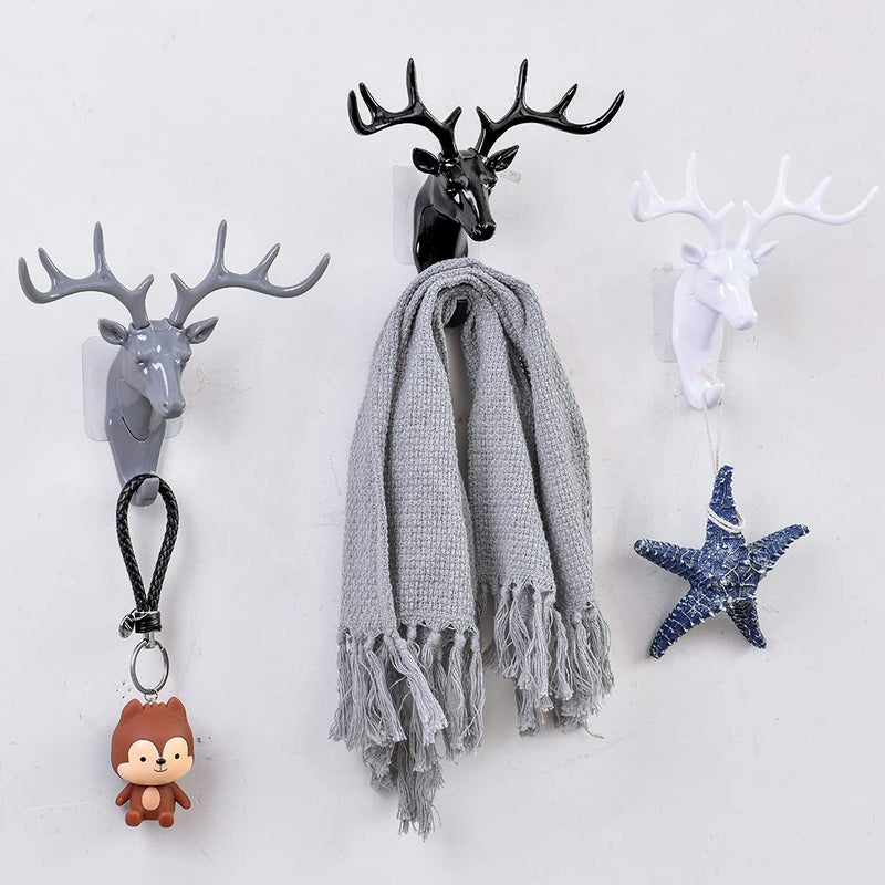 NewNest Australia - 6.69"x7.28" White Creative Antler Home Decoration Resin Hook Wallhook for Key Personality Animal Deer Head Free Punch Towels Wall Hook 