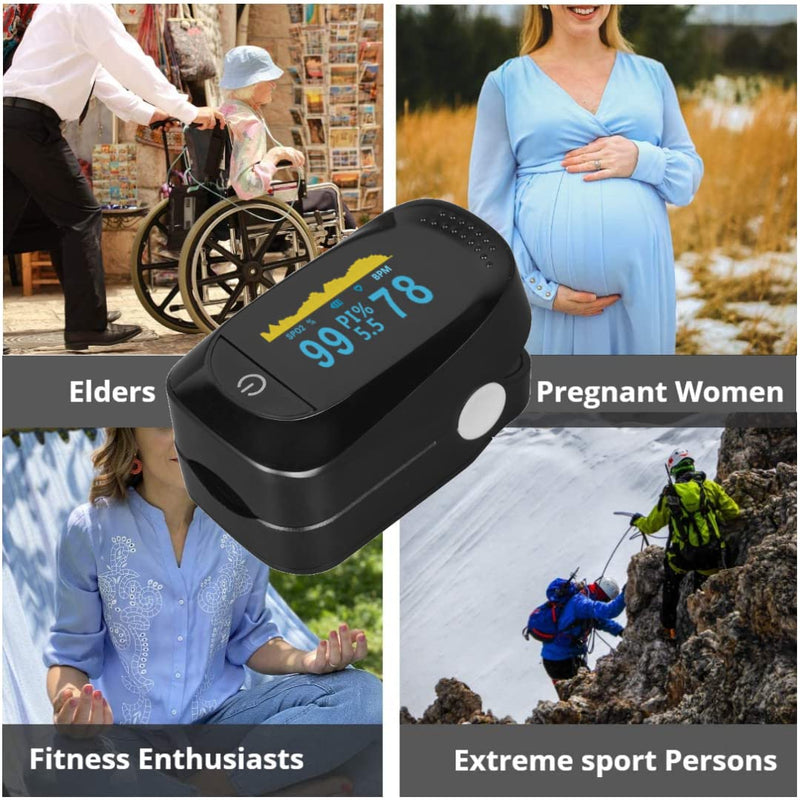 Finger Pulse Oximeter for home use UK CE Approved Spinegear Portable Fingertip Blood Oxygen Saturation Monitor - Heart Rate SpO2 Level meter - Oled screen sats probe with Lanyard (Black) - NewNest Australia