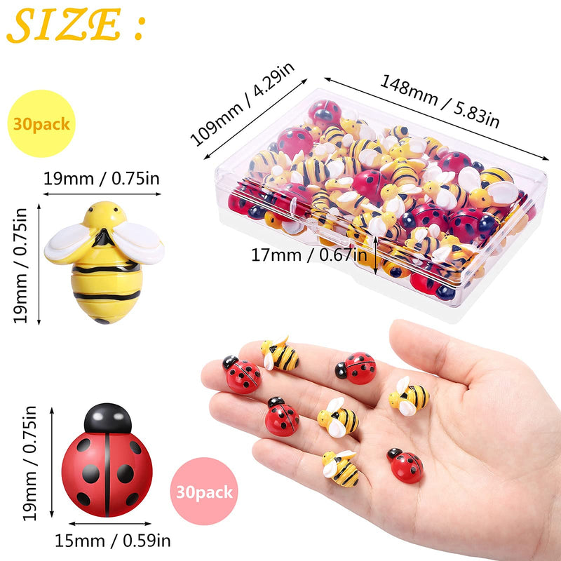 CCOZN 60 Pieces Tiny Resin Bees Ladybugs Decors, Including 30 Pcs Resin Bumblebees Embellishments 30 Pcs Resin Ladybugs Decors with Box Bee Decoration for DIY Crafts Wreath Scrapbooking, 0.75 Inch - NewNest Australia