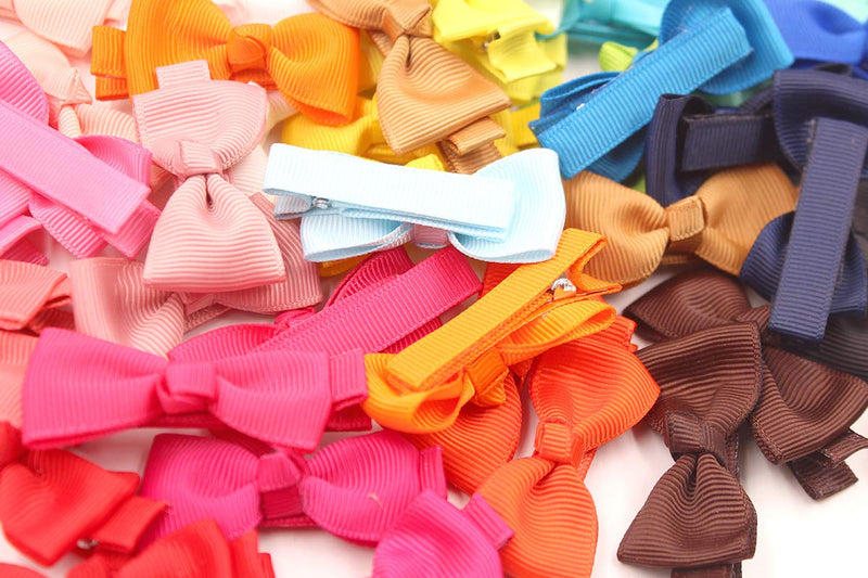 50 Pieces 25 Colors in Pairs Baby Girls Fully Lined Hair Pins Tiny 2" Hair Bows Alligator Clips for Girls Infants Toddlers Colorful Pure - NewNest Australia