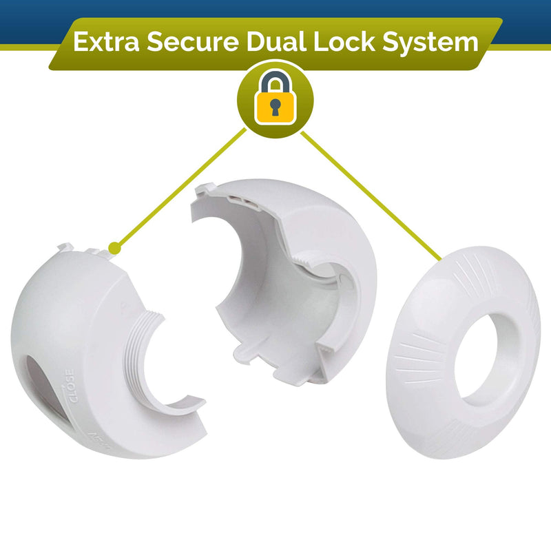 Child Safety Door Knob Cover (4 Pack) Hard-to-Remove Dual-Lock Door Handle Covers for Kids - Reusable Baby Proof Door Knob Locks - Installs Easily, No Tools Needed 4 White - NewNest Australia