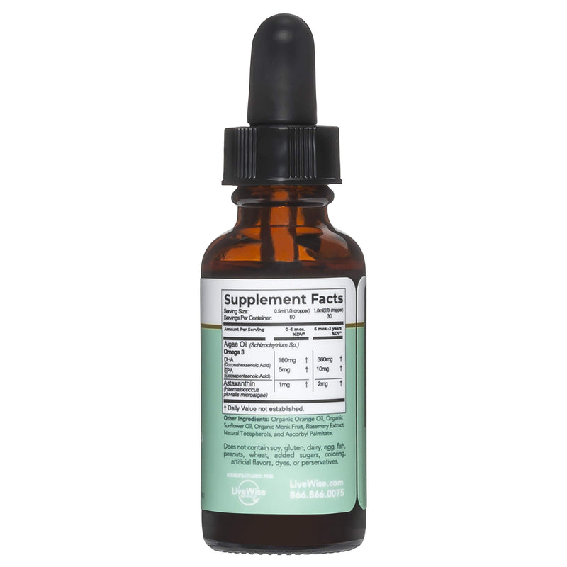 DHA Omega 3 Liquid Drops - Baby Vitamin DHA Omega 3 for Infants Plus Astaxanthin - Vegan Friendly, Great Tasting - Omega 3 Supplement w/Organic Orange Oil Develops Healthy Brain, Eyes, Immune System - NewNest Australia
