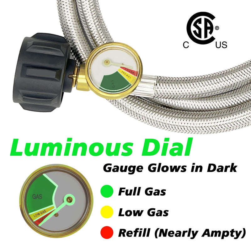 GardenNow Upgraded 48" Stainless Braided QCC1 Type Inlet Propane Refill Adapter Hose Extension Propane Refill Hose with Gauge ON/Off Control Valve for 1LB Propane Gas Tank 350PSI High Pressure Camping - NewNest Australia