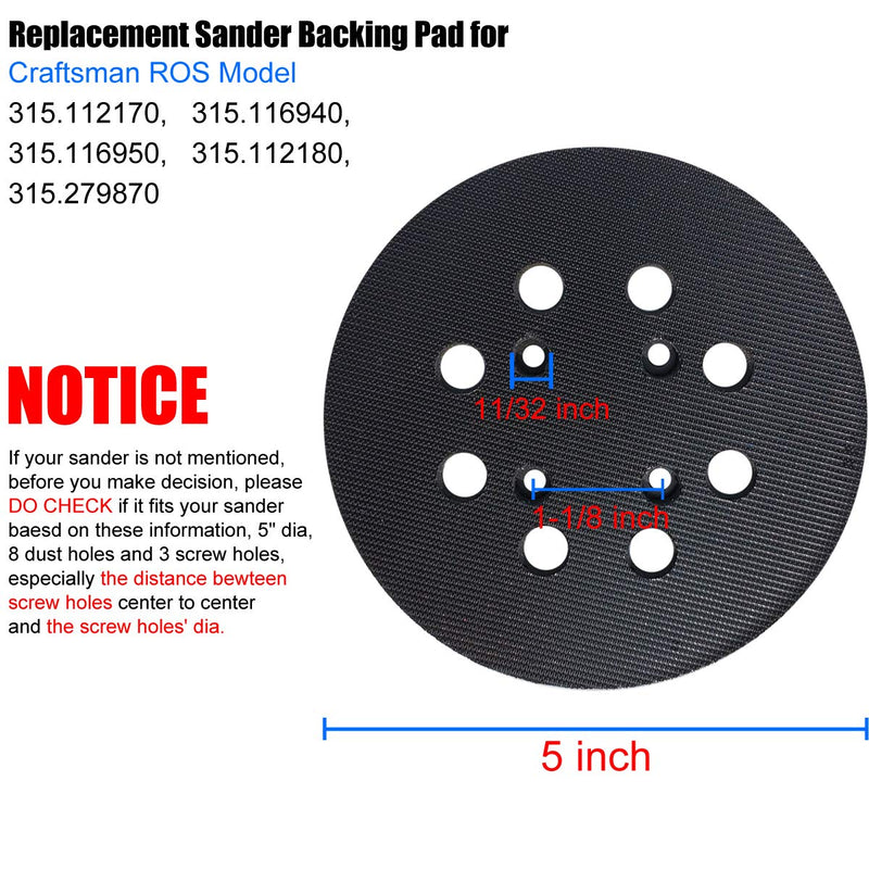 Tockrop 5 Inch Hook and Loop Replacement Sander Pad for Craftsman 315112170, 315116940, 315116950, 315112180, 315279870 Random Orbit Sanders Pad - NewNest Australia