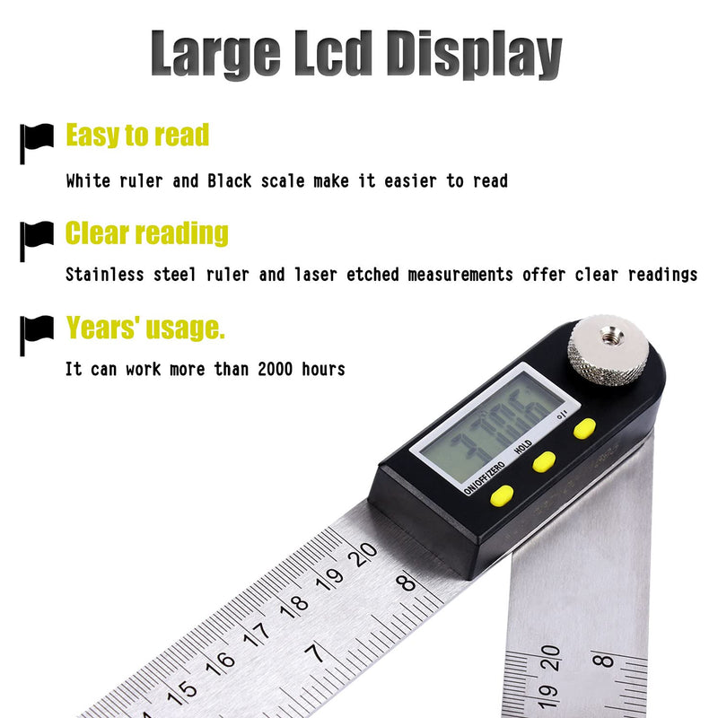 Digital Angle Finder Ruler,Delgada 200mm Digital Protractor Stainless Steel Angle Ruler worked for Woodworking, Construction (Battery Included) 200mm Angle Ruler - NewNest Australia