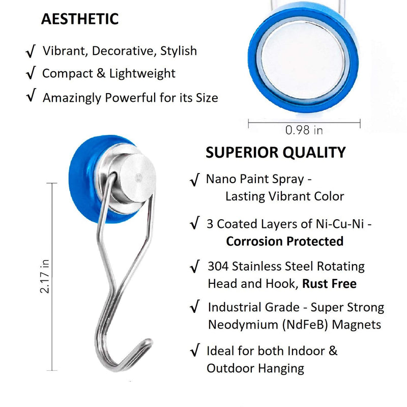 NewNest Australia - siMul 55lb Colorful Swivel Magnetic Hook - Heavy Duty Neodymium Magnets for Refrigerator Door Key BBQ Grill Locker Coat Powerful Magnetic Wreath Hanger Strong Magnetic Hooks for Cruise Cabins 6 Pack 