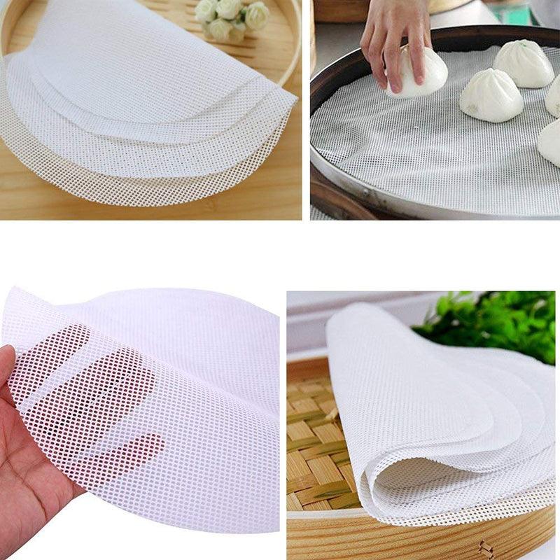 Inchant 5Pcs Kitchen Silicone Steamer Mesh Non-Stick Pad Round Shape Dumplings Mat Steamed Buns Baking Pastry Dim Sum Mesh（11" Diameter） - NewNest Australia