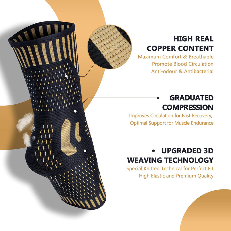 Copper Ankle Brace Support for Men & Women (Pair), Best Ankle Compression Sleeve Socks for Plantar Fasciitis, Sprained Ankle, Achilles Tendon, Pain Relief, Recovery, Sports Medium (Pack of 2) - NewNest Australia