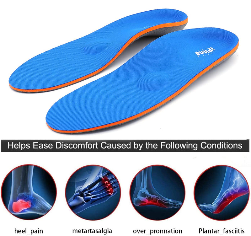 Full Length Metatarsal Arch Support Shock Absorption Orthotic Unisex Insoles for Flat Feet,Plantar Fasciitis,Relieve Foot Soreness,Suitable Athletic,Work Shoes(Size:UK-12,Length:12",Blue) UK-12-30.5CM--12" Blue - NewNest Australia