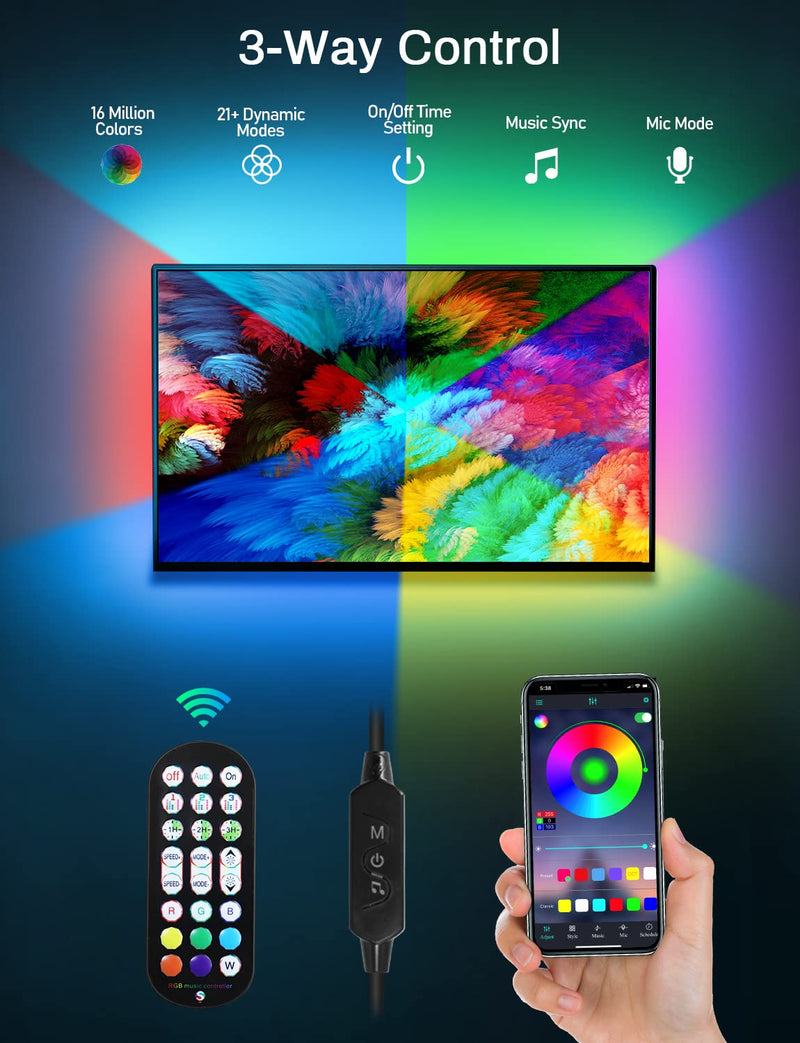 LED Lights for TV Led Backlight, 13.1ft RGB Led Strip Lights for TV Behind, MATICOD USB Led Light Strip for 45-75in TV with Bluetooth Smart App Remote Control Music Sync, RGB 5050 Multicolor - NewNest Australia