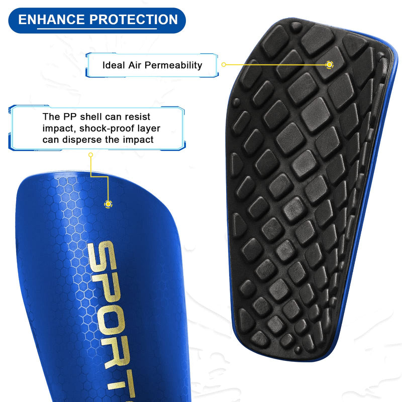 Shin Guards Soccer Youth, Shin Guards Kids with Upgraded Non-Slip Pockets Sleeves, Breathable Child Calf Cushioning Protective Gear for 3-15 Years Old Boys Girls Kids Teenagers blue Medium - NewNest Australia