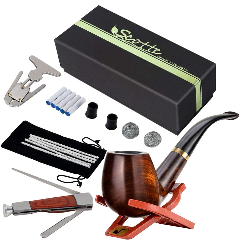 Scotte Tobacco Pipe Handmade Ebony Wood Root Smoking Pipe Gift Box and Accessories - NewNest Australia