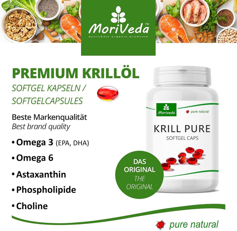 Krill oil capsules - 1000 mg PURE Krill oil for 45 days - with antaxanthin Omega 3-6 EPA DHA Choline Phospholipids - Moriveda 1x 90 capsules 90 pieces (pack of 1) - NewNest Australia
