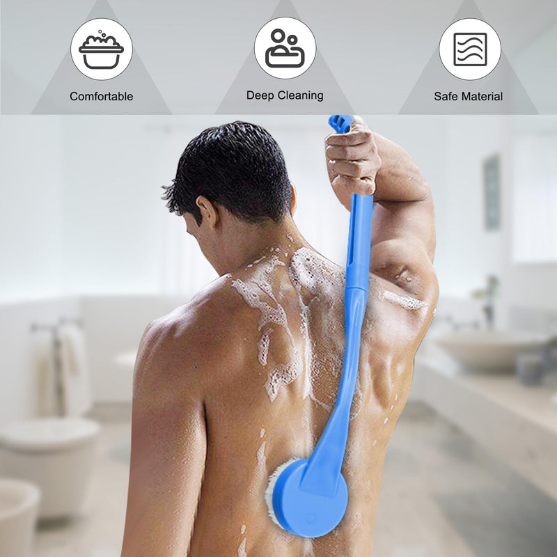 Back Brush Shower, 50.1 Cm Bath Brush With Long Handle, Curved Handle Back Brush For Showering Elderly And Disabled People, Limited Mobility, Optimal Back Care (Blue) - NewNest Australia