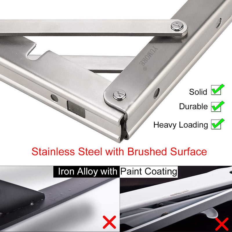 YUMORE Folding Shelf Brackets 8", Max Load: 300lb Heavy Duty Stainless Steel Collapsible Shelf Bracket for Table Work Bench, Space Saving DIY Bracket, Pack of 2 8 Inch Silver - NewNest Australia