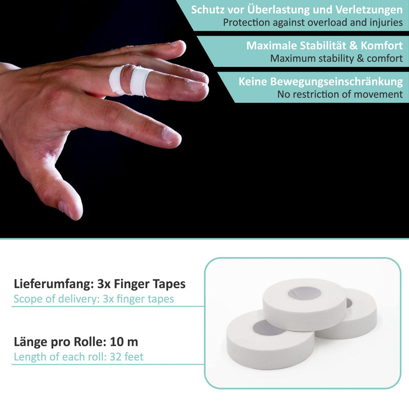 Pullup & Dip Finger Tape Extra Strong, 3 Rolls (30 M) Finger Tape, Skin-Friendly Sports Tape, Hand Tape For Weight Sports, Bjj, Handball Accessories, Climbing Tape, Finger, Goalkeeper Training (White) - NewNest Australia