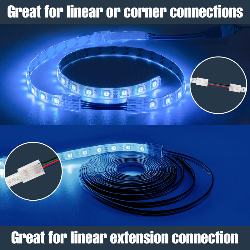 GXILEE Led Light Connectors, 4 Pin Led Connectors for 10mm Waterproof or Non-Waterproof 5050 RGB Strip 10 Pack, Strip to Wire Connection Without Stripping, Include 16.4ft 22 Gauge Led Extension Cable - NewNest Australia