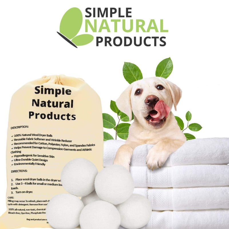 Simple Natural Products Wool Dryer Balls - Fabric Softener and Dryer Sheets for Laundry Supplies – Reusable Wrinkle and Static Guard Wool Balls – Unscented for Sensitive Skin (6 XL Pack) - NewNest Australia