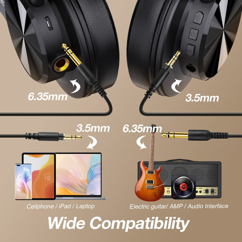 OneOdio A70 Bluetooth Headphones Over Ear, 72 Hrs Playtime, Monitor Level Stereo Sound Quality, Foldable Wireless＆Wired DJ Headphone, Professional Studio Headphones for DJ/TV/PC/Phone Black - NewNest Australia