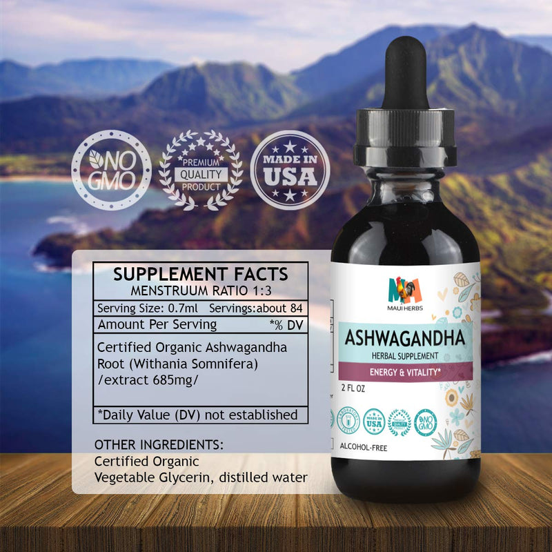 Ashwagandha Tincture - Organic Withania Somnifera Liquid Extract Promoting Stress Relief, Brain & Heart Function - Alcohol-Free Herbal Drops for Energy - Vegan, Non-GMO - 2 fl. Oz Bottle (2 FL OZ) 2 Fl Oz (Pack of 1) - NewNest Australia