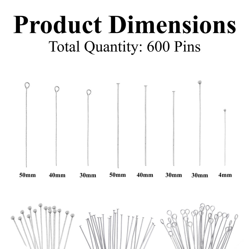 Mandala Crafts Open Eye Pins for Jewelry Making – Stainless Steel Head Pins for Making Jewelry - Bead Eye Pins for Earring Making Necklace Bracelet Clay Charms 30mm 40mm 50mm 600 PCs - NewNest Australia