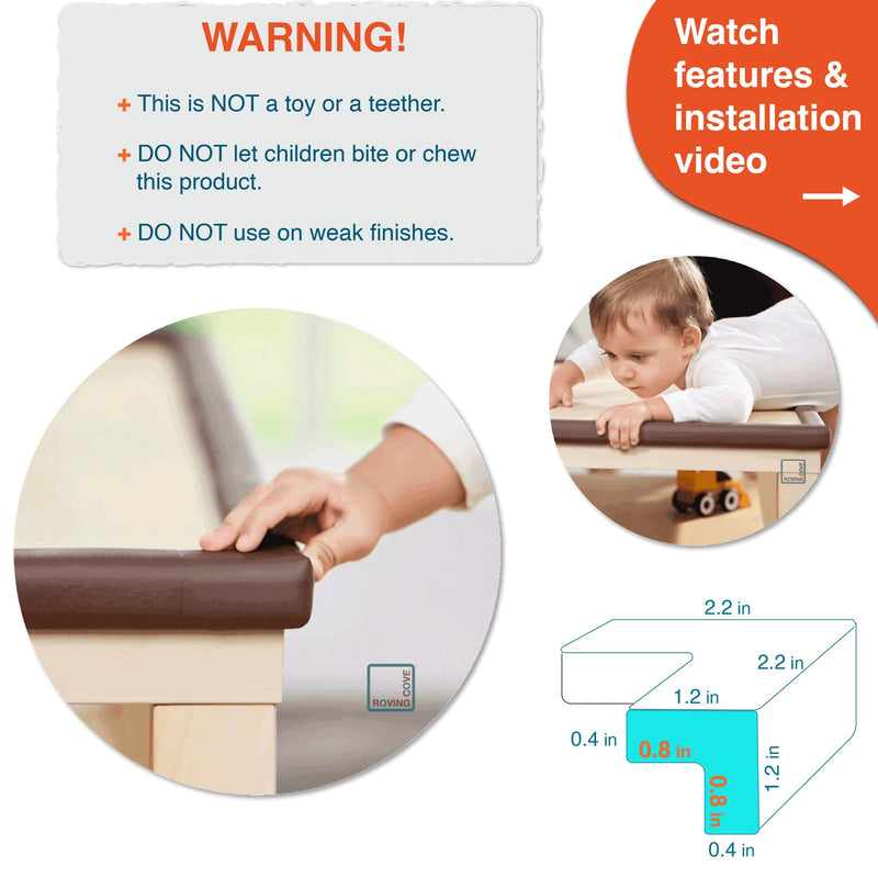 Roving Cove Baby Proofing Corner Guards (4 Corners), Heavy Duty (Shore A 20-N Density), Soft NBR Rubber Foam, 3M Pre-Taped, Coffee Brown 4 Count (Pack of 1) - NewNest Australia