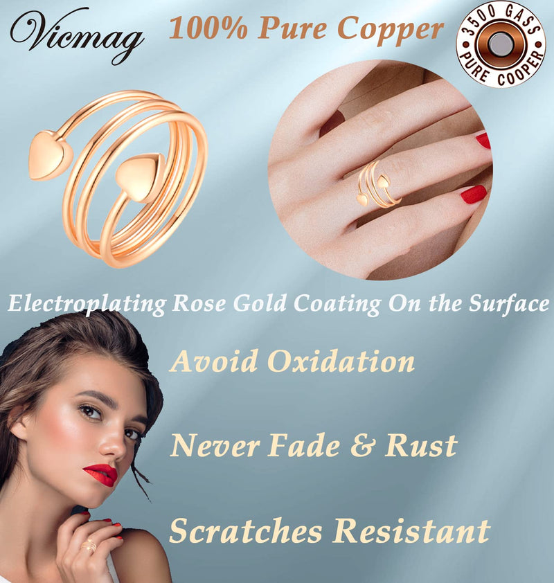 Vicmag 2PCS Magnetic Copper Rings for Women Magnet Copper Rings with 3500 Gauss Magnets 100% Solid Pure Copper Adjustable with Jewelry Gift Box (Love Heart) A Rose Gold - NewNest Australia