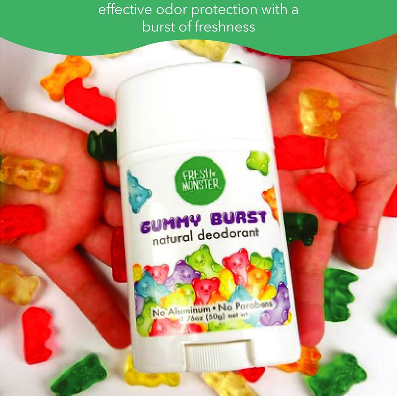 Fresh Monster Natural Deodorant for Kids and Teens | Aluminum Free, Paraben Free, Hypoallergenic | Gummy Burst Scent (1.76oz) 1.76 Ounce (Pack of 1) - NewNest Australia