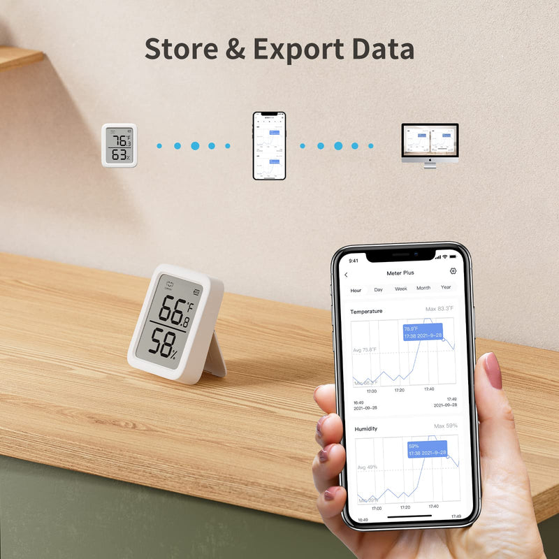 SwitchBot Thermometer Hygrometer, Bluetooth Indoor Humidity Meter and Temperature Sensor with App Control, Large LCD Display, Notification Alerts, Data Storage Export, Remote Monitor for Home - NewNest Australia