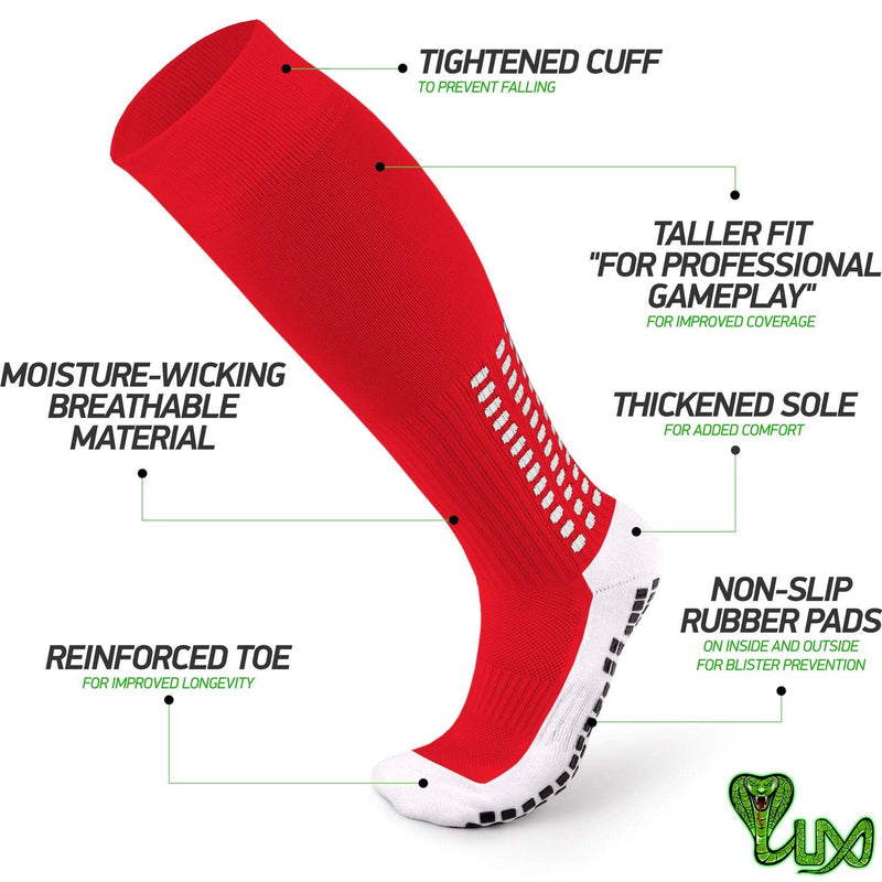 LUX Anti Slip Soccer Knee Socks,Non Slip Football/Basketball/Hockey Sports Grip Socks Red - NewNest Australia