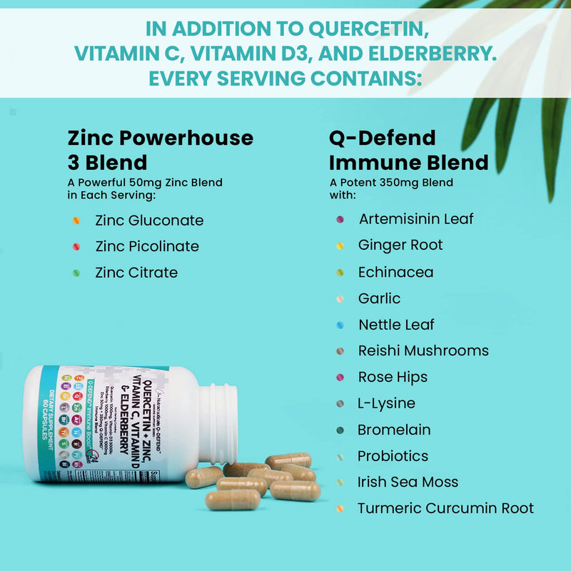 Quercetin 1000mg Zinc 50mg Vitamin C 1000mg Vitamin D 5000 IU Bromelain Elderberry - Lung Immune Defense Support Supplement Adults with Artemisinin, Sea Moss, Echinacea, Garlic Immunity Allergy Relief 1 - NewNest Australia