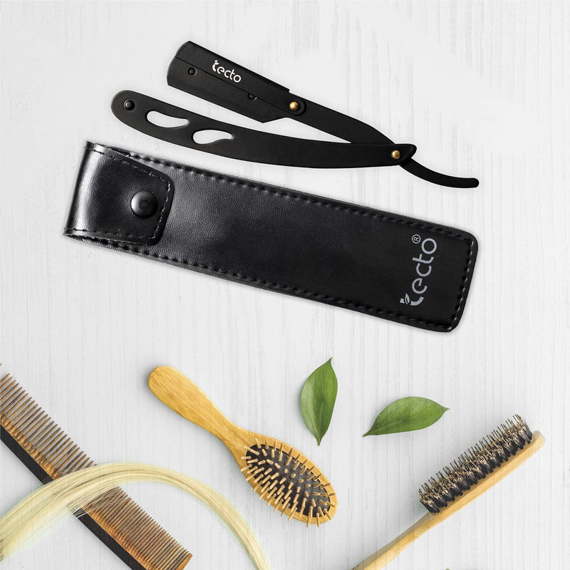 Tecto Cut Throat Razor, Matte Black for Moustache & Beard Shaving Razor, Light Weight Single Blade Razor, Professional Barber Razor, Premium Quality Straight Edge Razor, Travel Pouch Included - NewNest Australia