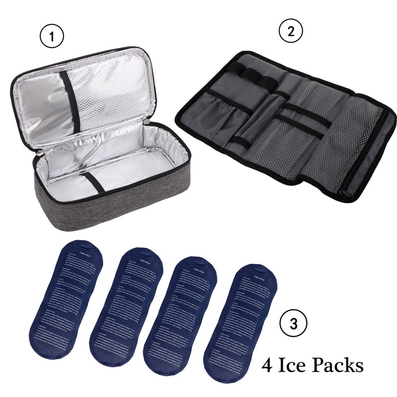 ALLCAMP Insulin Cooler Travel Case Diabetic Medication Cooler with 4 Ice Pack - Medical Cooler Bag Portable and Reusable Grey (Medium) Medium（Oxford） Gray - NewNest Australia
