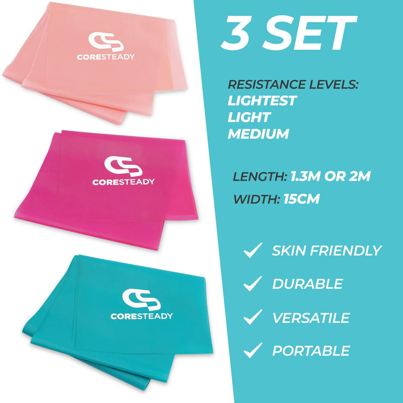 Coresteady Resistance Band For Men & Women - Exercise Band to Build Strength, Flexibility, Muscle & Tone - For Fitness, Stretching, Pilates, Physio & Yoga - With Exercise Guide 6. 3 SET 2 Metre - NewNest Australia