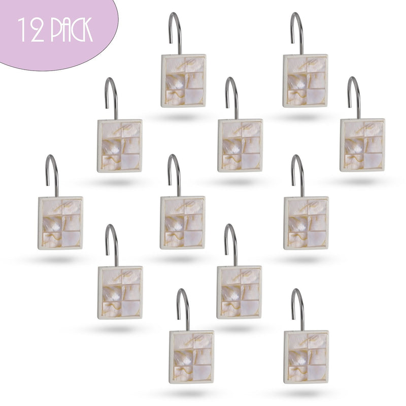 Creative Scents Shower Curtain Hooks - Set of 12 Shower Rings for Bathroom Shower Curtain Rod - 100% Rust Proof - Milano Collection (Mother of Pearl) - NewNest Australia