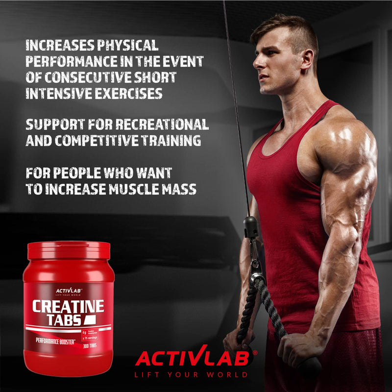 Activlab Creatine Tabs, Creatine Monohydrate 4000 Mg, 300 Tablets, 75 Servings, Pomegranate Flavor, Bodybuilding, Fitness, Cross Fit, Weightlifting, Powerlifting, 3X Laboratory Tested - NewNest Australia