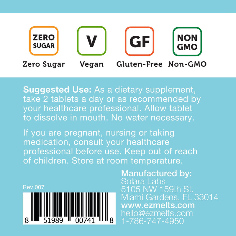 EZ Melts Calcium & Magnesium with Vegan D3, 500 mg, Dissolvable Vitamins, Vegan, Zero Sugar, Natural Strawberry Flavor, 60 Fast Dissolve Tablets - NewNest Australia