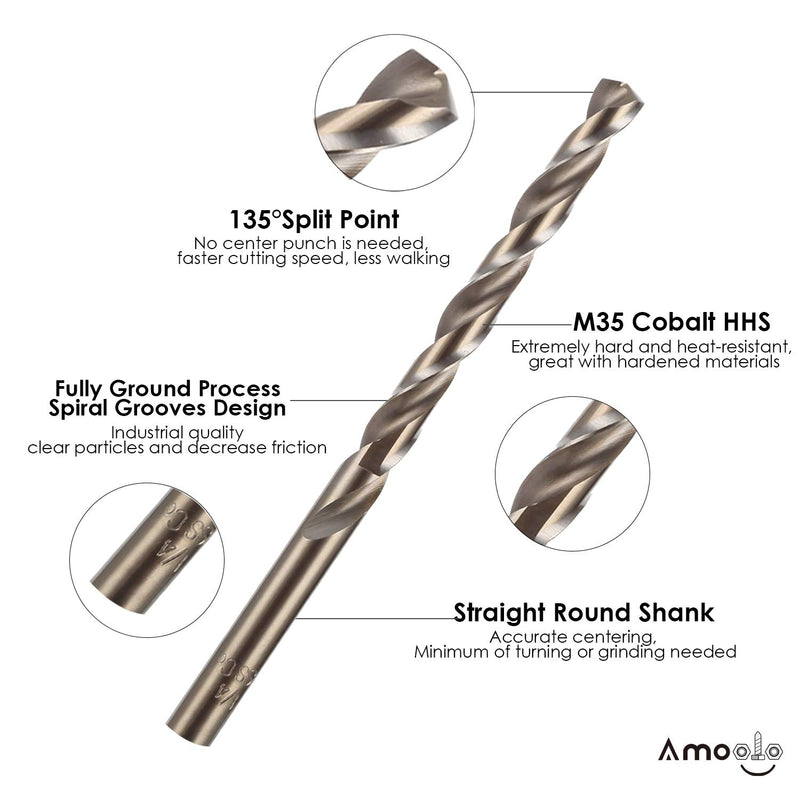 amoolo Cobalt Drill Bit Set (13 pcs), M35 HSS Metal Drill Bits for Steel, Stainless Steel, Metal and Cast Iron,1/16"-1/4" 1/16-1/4in - NewNest Australia