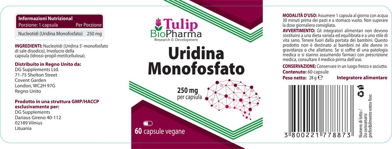 Uridine Monophosphate 250mg 60 Capsules, Laboratory Tested, Nootropic - NewNest Australia