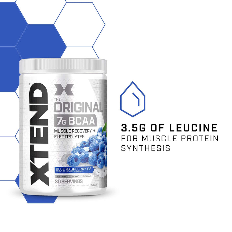 XTEND Original BCAA Powder Blue Raspberry Ice - Sugar Free Post Workout Muscle Recovery Drink with Amino Acids - 7g BCAAs for Men & Women - 30 Servings 30 Servings (Pack of 1) - NewNest Australia