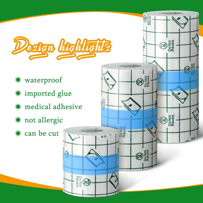 3 Pieces Transparent Stretch Adhesive Bandage Waterproof Bandage Clear Adhesive Film Bandages Dressing Tape, 2 inch x 5.47 Yard, 3 inch x 5.47 Yard, 4 inch x 5.47 Yard - NewNest Australia