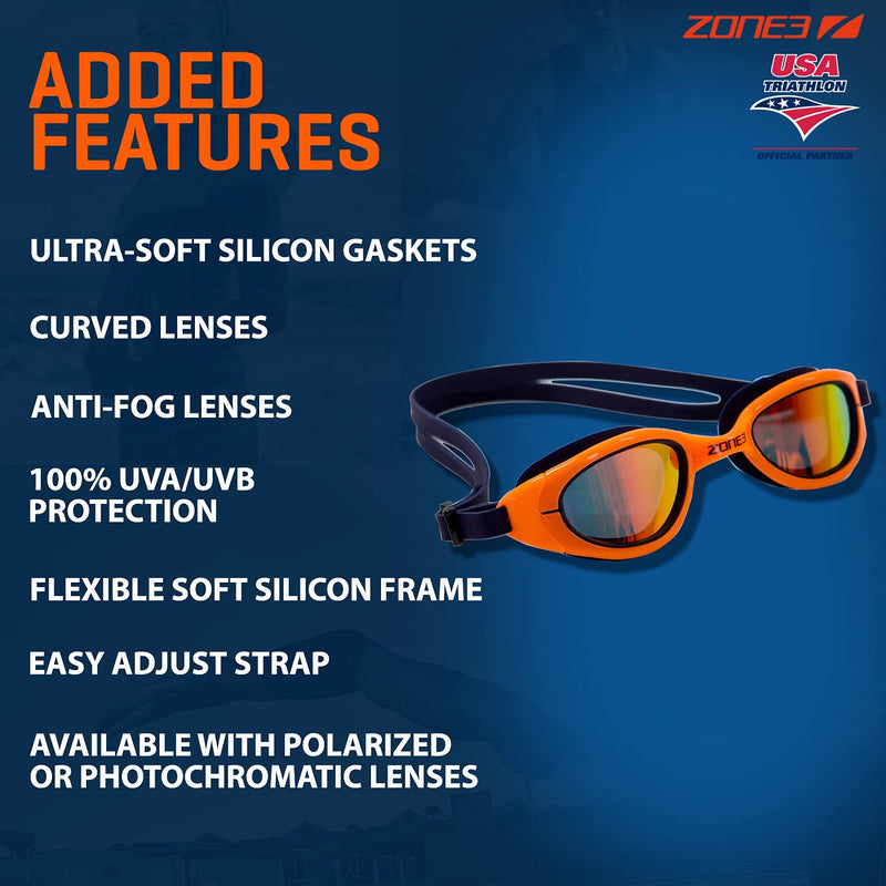 ZONE3 Attack Swim Goggles Polarized - Navy/Neon Orange - NewNest Australia